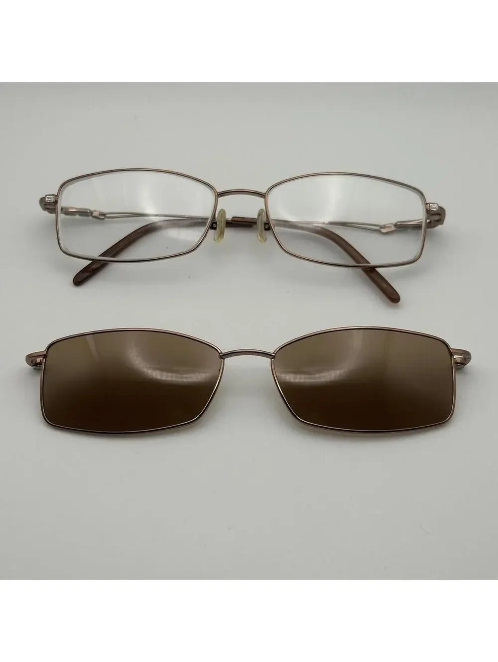 Takumi Rectangular Metal Prescription Glasses Frame with Clip-On Sunglasses